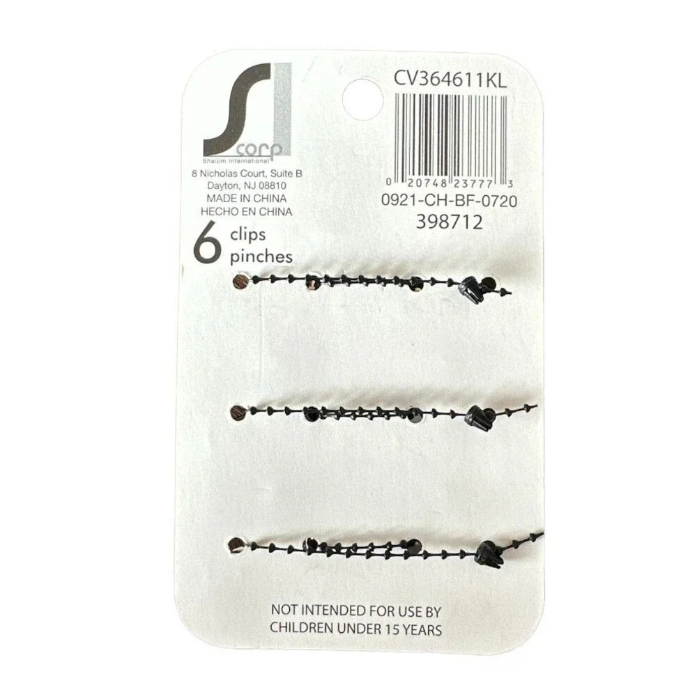 Lot of 2 Illuminate Clips Pinches - Metallic Gold, Black & Silver Colors 12PCS